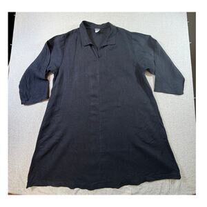 CTC Linens Women XL Black 100% Linen Long Sleeve Dress Minimalist Casual Style